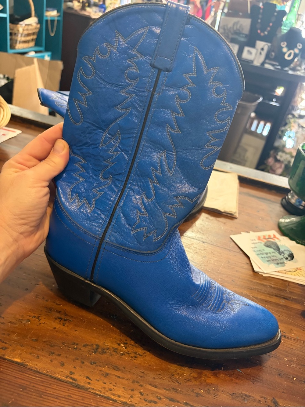Vintage Electric Blue Cowboy Boots Women’s 8W Wide Western Roper Boots